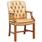 Mooie Rundleren Chesterfield Eetkamer/ Bijzetstoel In Engelse Stijl In Een Lichte Cognac Kleur thumbnail 1