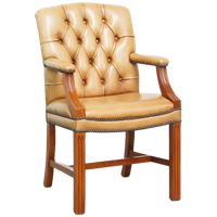 Mooie Rundleren Chesterfield Eetkamer/ Bijzetstoel In Engelse Stijl In Een Lichte Cognac Kleur
