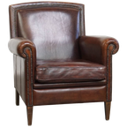 Mooie En In Goede Staat Verkerende Klassieke Donkerbruine Schapenleren Design Fauteuil/ Armchair thumbnail 1
