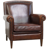 Mooie En In Goede Staat Verkerende Klassieke Donkerbruine Schapenleren Design Fauteuil/ Armchair