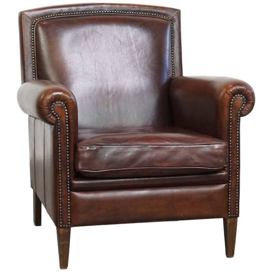 Mooie En In Goede Staat Verkerende Klassieke Donkerbruine Schapenleren Design Fauteuil/ Armchair 1