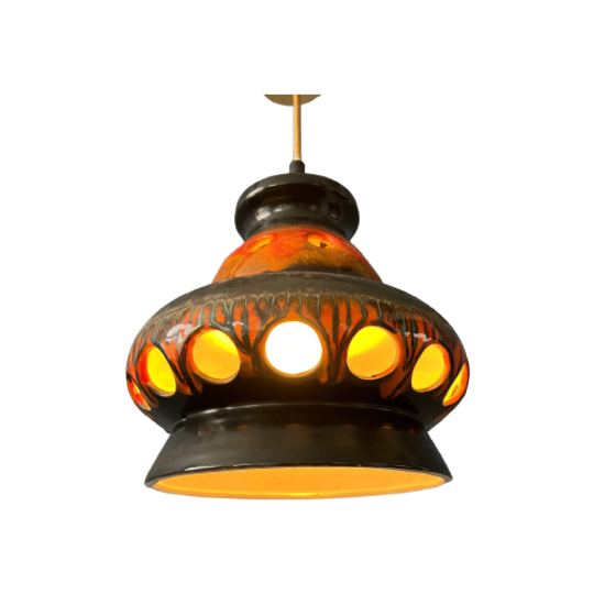 Mid Century Oranje Keramische West Germany Hanglamp 1