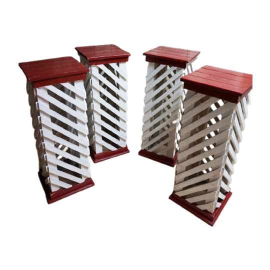 Vintage Set Van 4 Houten Sokkels, Zuilen 1