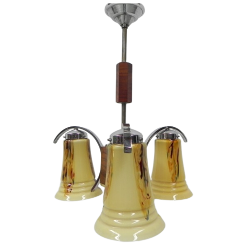 Art Deco Hanglamp Met 3 Glazen Kappen
