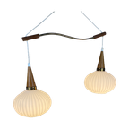A Pair Of White Opal Frosted Glass Pendants Light With Wooden Details By Massive 1970 thumbnail 1