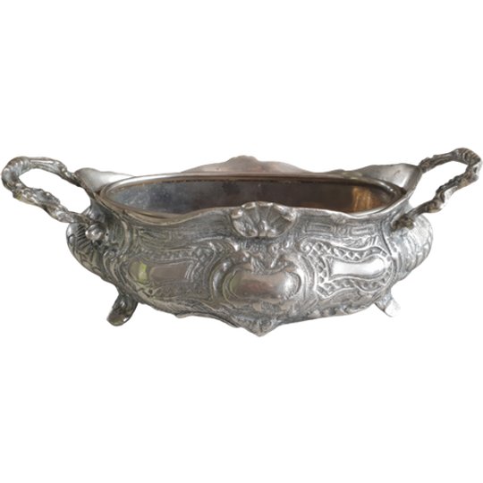 Prachtige Metalen Jardiniere, Verzilverd? Metalen Binnenbak 1
