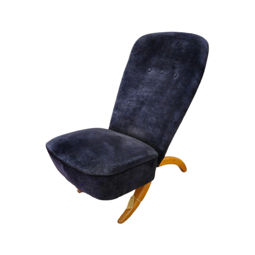 Vintage Theo Ruth Congo Fauteuil Stoel Donker Blauw