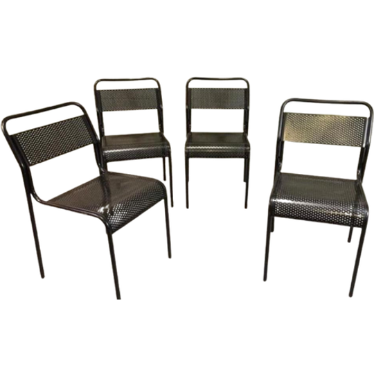 Vintage Set Van 4 Metalen Stoelen, Zwart, Perforated Metal 1