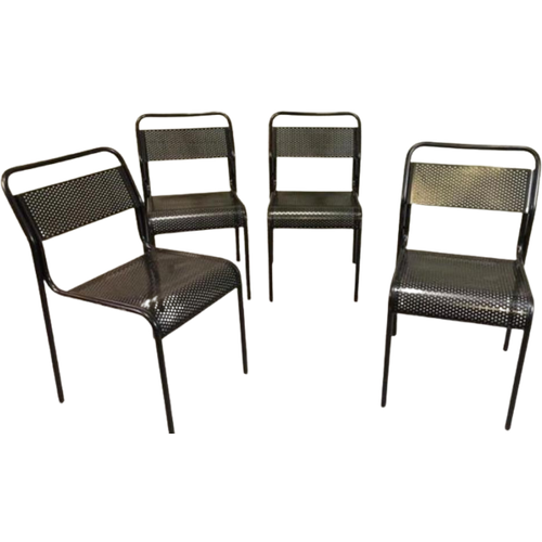 Vintage Set Van 4 Metalen Stoelen, Zwart, Perforated Metal