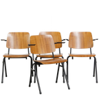 Set Van 4 Vintage Jaren ’60 Dutch Design Marko School/kantine/eetkamerstoelen Met Armleuningen thumbnail 1
