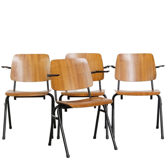 Set Van 4 Vintage Jaren ’60 Dutch Design Marko School/kantine/eetkamerstoelen Met Armleuningen 1