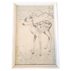 Vintage Schilderijtje Drukprent Achter Glas In Lijst Bambi Hertje thumbnail 1