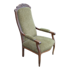 Antieke Eiken Armfauteuil Met Groene Stoffering thumbnail 1