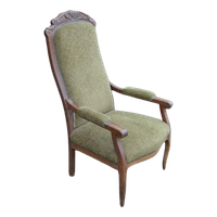 Antieke Eiken Armfauteuil Met Groene Stoffering