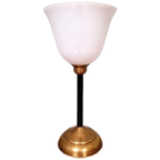 Art Deco Lamp In Messing En Witte Opaline, 1920-30 thumbnail 1