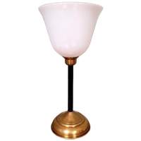 Art Deco Lamp In Messing En Witte Opaline, 1920-30