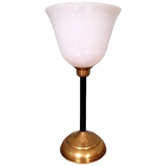 Art Deco Lamp In Messing En Witte Opaline, 1920-30 1