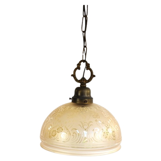 Vintage Hanglamp Messing / Glas 1
