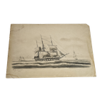 Potloodtekening - Potlood - Houtskool - 3-Master - Zeegezicht 1850 thumbnail 1