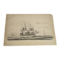 Potloodtekening - Potlood - Houtskool - 3-Master - Zeegezicht 1850