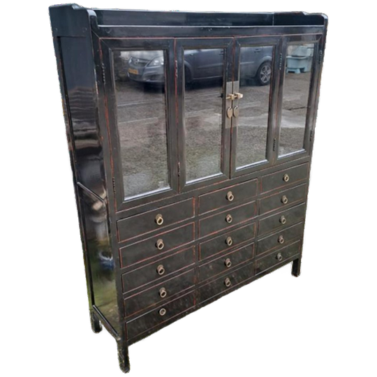 Antieke Oosterse Ladenkast, Apothekerskast, Vitrinekast, Ser 1
