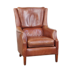 In Goede Staat Verkerende, Tijdloze En Correcte Comfortabele Rundleren Fauteuil/armchair thumbnail 1
