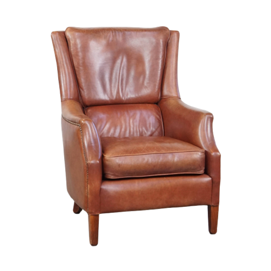 In Goede Staat Verkerende, Tijdloze En Correcte Comfortabele Rundleren Fauteuil/armchair 1