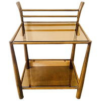 Metalen Bijzettafel Houtlook Jaren 70 Rookglas