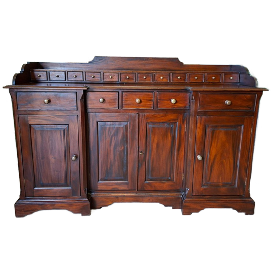 Klassiek Mahoniehouten Dressoir, Wandconsole, Commode Met Vele Lades, Afm. 165x47cm En 90/110cm Hoog. 1