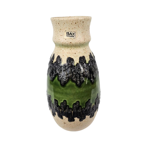 Vintage Bay Keramik Beige , Groen Met Zwarte Fat Lava 30 Cm