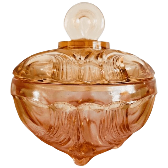 Art Deco Walther Glas Libelle Bonbonnière Roze Persglas Sieradendoosje 1930’s 1