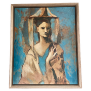 Pablo Picasso, ”Woman Of Majorca”, Op Board. Jaren 50 / 60 Vintage Reproductie In Originele Houte