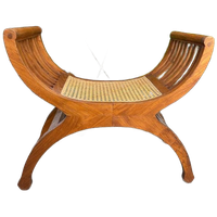 Teak Gebogen Stoel Kruk Met Webbing - Romeinse Kruk
