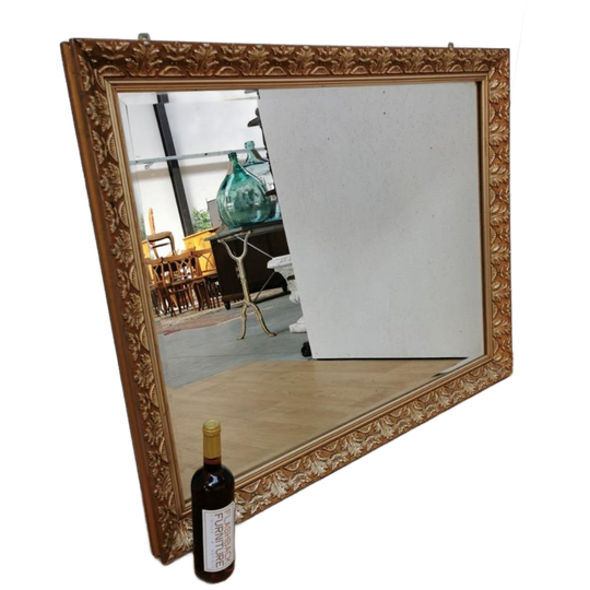 Grote Vintage Goudkleurige Hollywood Chic Schouwspiegel Spiegel Facet Geslepen 1