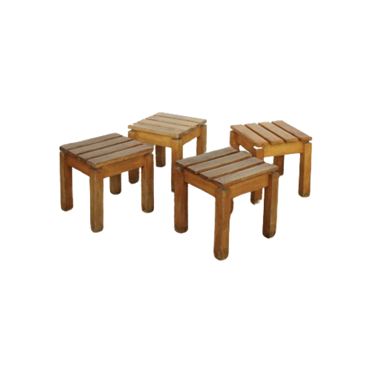 4 Wooden French Mid Century Stools 1