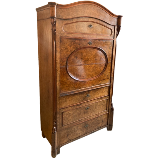 Antiek Notenhout Secretaire/ Klepsecretaire Met Veel Lades 1