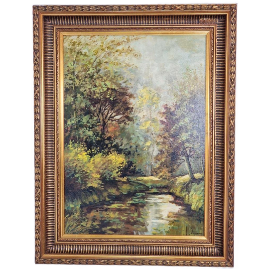 Bos Landschap Schilderij J. De Borge Olieverf Canvas Lijst 1