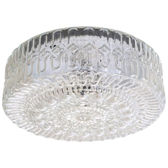 Vintage Ronde Glazen Plafonnière / Plafondlamp – Jaren 60/70 - (kh34) 1