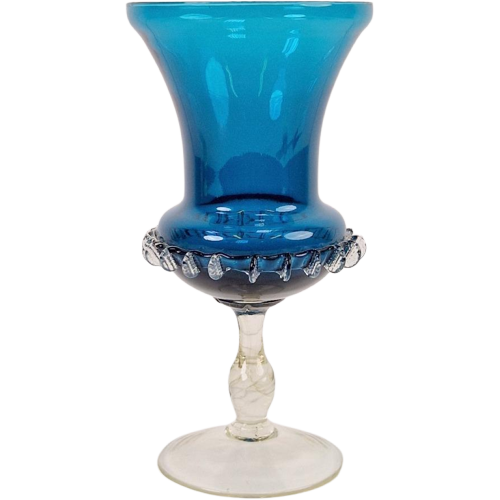 Mid Century Blauwe Murano Glas Vaas Mondgeblazen 1960 Rare