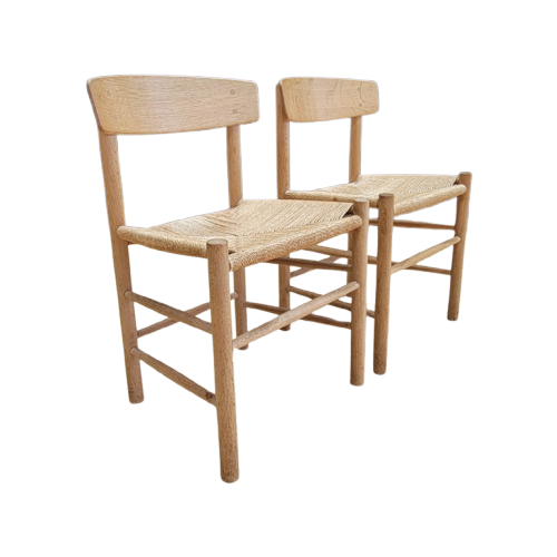 2X J39 Chairs In Soaped Oak By Børge Mogensen For Fdb Mobler