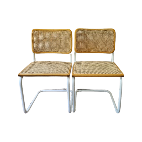 2 Beuken Cesca Stoelen Wit Buisframe Marcel Breuer