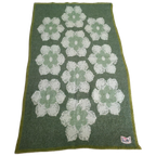 Vintage Aabe Zuiver Scheerwollen Deken Groen Met Bloemmotief thumbnail 1