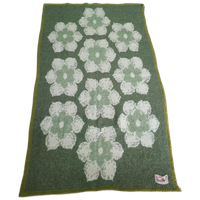 Vintage Aabe Zuiver Scheerwollen Deken Groen Met Bloemmotief