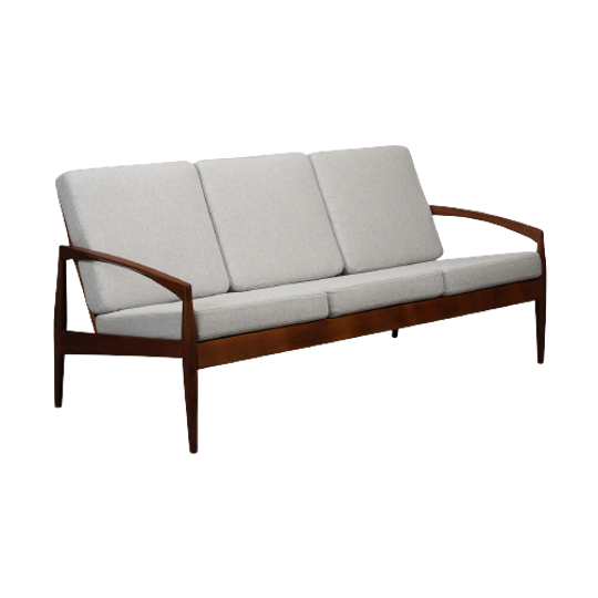Grijze Geherstoffeerde Teak Paper Knife Sofa By Kai Kristiansen Voor Magnus Olesen, 1960s 1