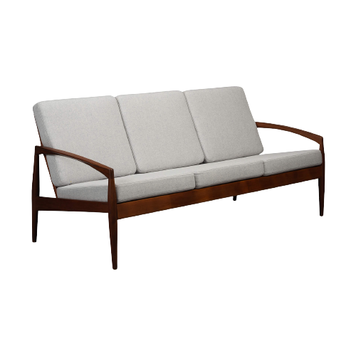 Grijze Geherstoffeerde Teak Paper Knife Sofa By Kai Kristiansen Voor Magnus Olesen, 1960S