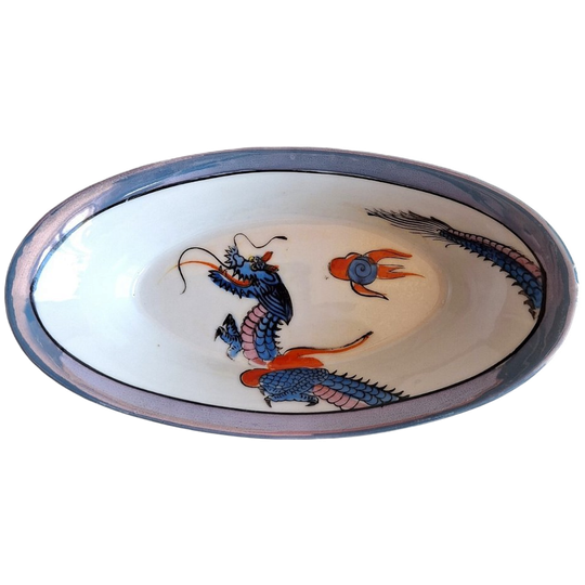 Japans Schaaltje Met Draakdecor En Blauwe Rand 1