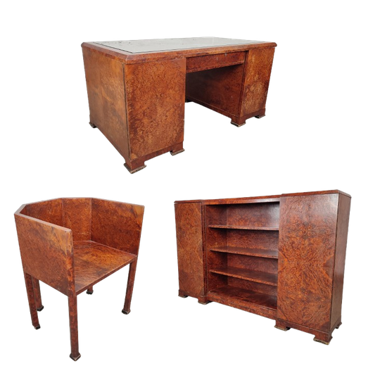 Compleet Wortelhouten Art Deco Bureau 1
