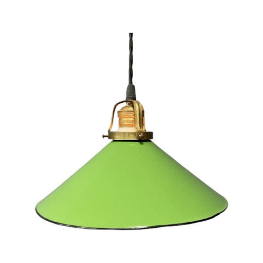 Groen Emaille Hanglamp Met Messing Armatuur 1