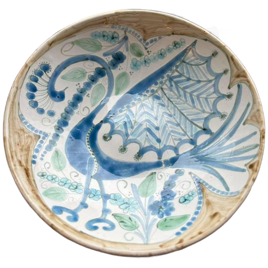 Handmade Gesigneerde Keramiek Schaal Pauw Vintage 1