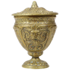 Oude Messing Beker Met Deksel Mythisch Figuur 14cm thumbnail 1